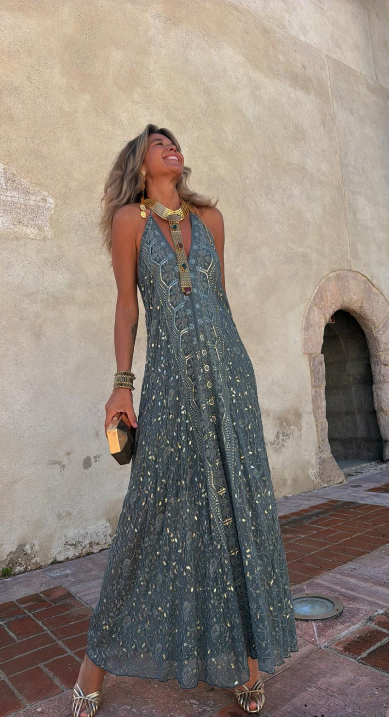 TRISTAN vestido largo , verde inglés