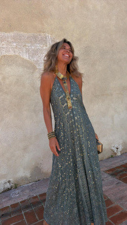 TRISTAN vestido largo , verde inglés