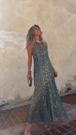 TRISTAN vestido largo , verde inglés