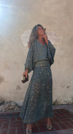 AMARO falda larga, verde kaki