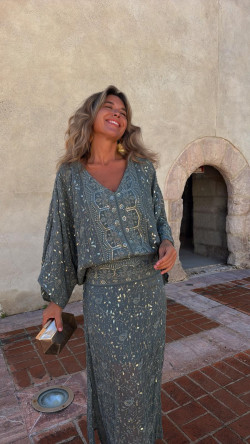 AMARO falda larga, verde kaki