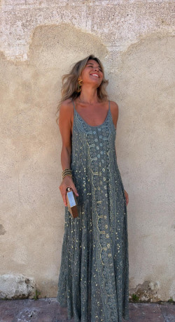 SONEVA vestido largo, verde inglés