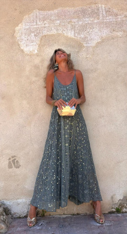 SONEVA vestido largo, verde inglés