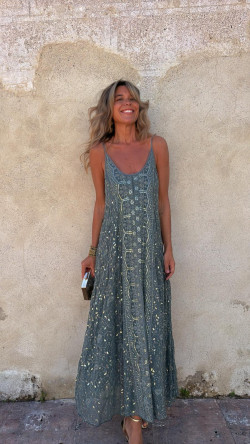 SONEVA vestido largo, verde inglés