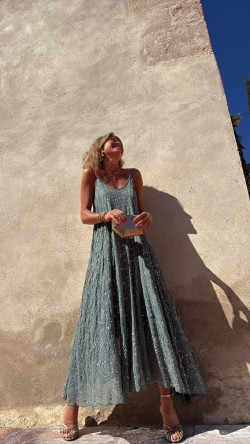 SONEVA vestido largo, verde inglés