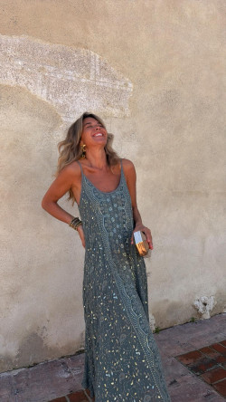 SONEVA vestido largo, verde inglés