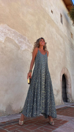 SONEVA vestido largo, verde inglés