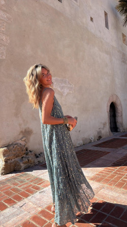 SONEVA vestido largo, verde inglés