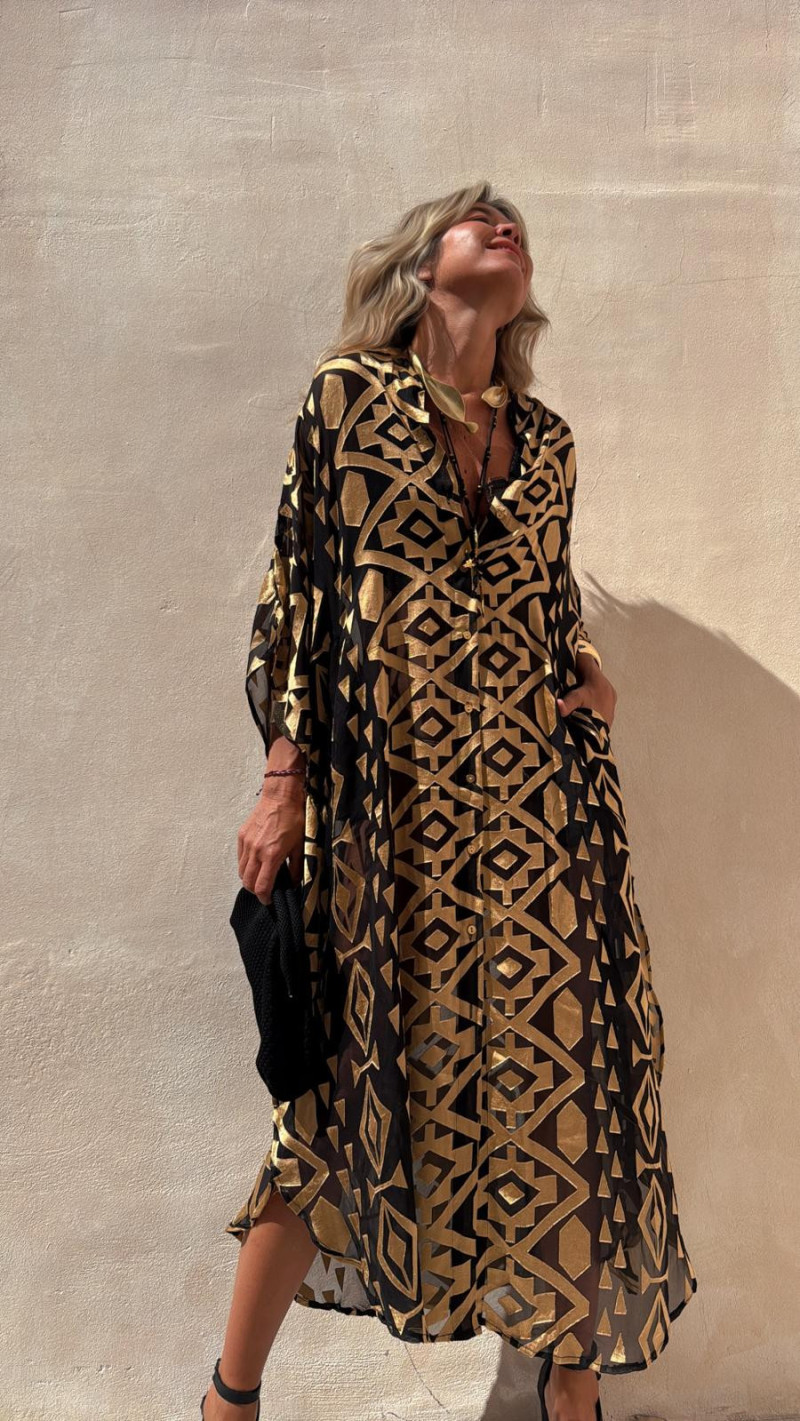 ANNA caftán, negro/beige