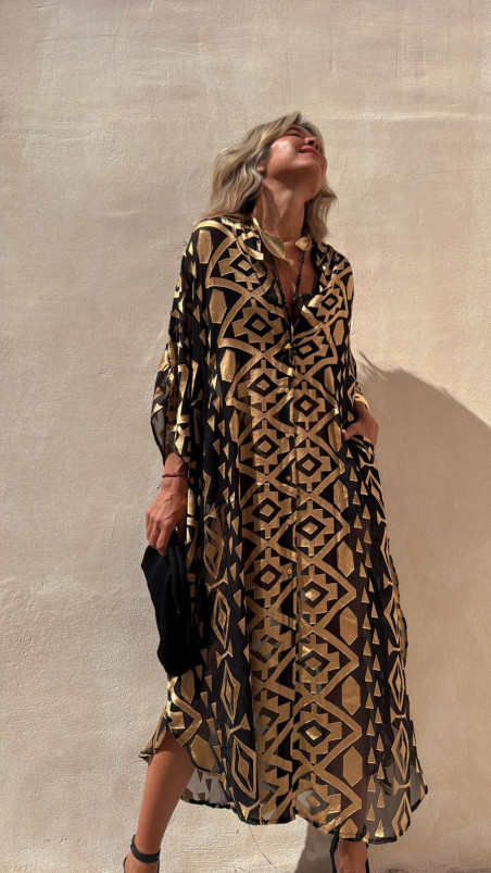 ANNA caftán, negro/beige