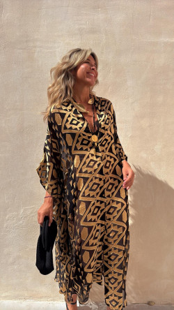 ANNA caftán, negro/beige