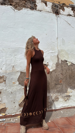 GASTON marrón/dorado, vestido largo