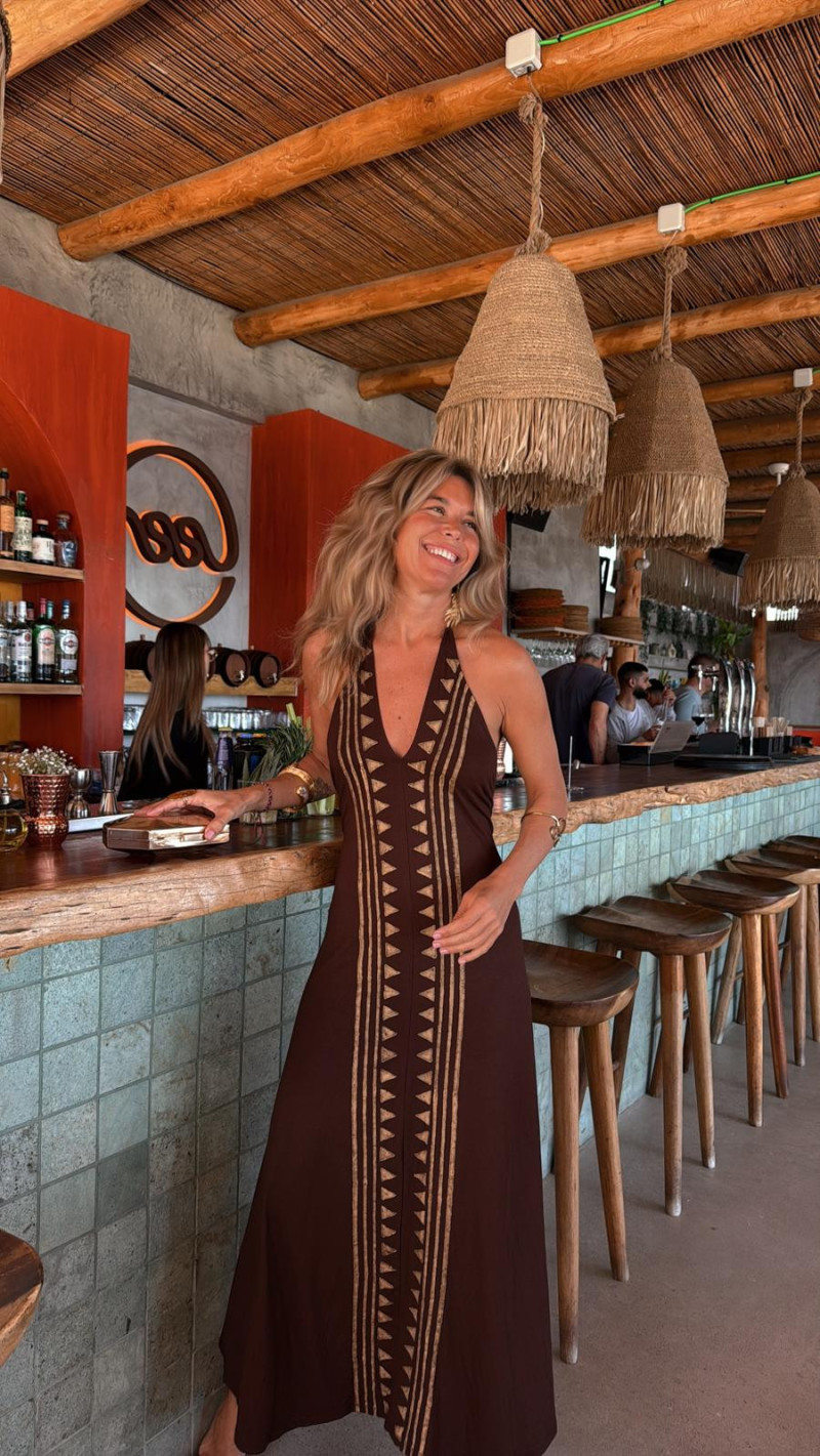 SILAS marrón/dorado vestido largo