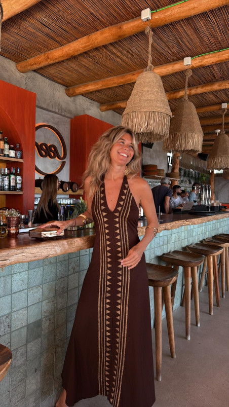 SILAS marrón/dorado vestido largo