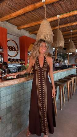 SILAS marrón/dorado vestido largo