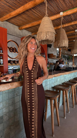 SILAS marrón/dorado vestido largo