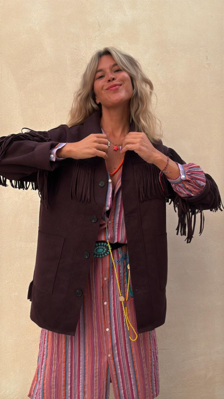 SEVILLA chaqueta flecos, berenjena