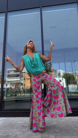 PETRA pantalón, tie agua/fuxsia