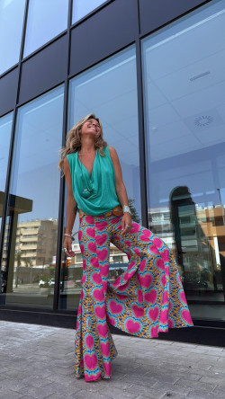 PETRA pantalón, tie agua/fuxsia