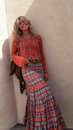 HERON, Cuadros naranja falda larga