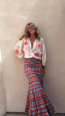 HERON, Cuadros naranja falda larga