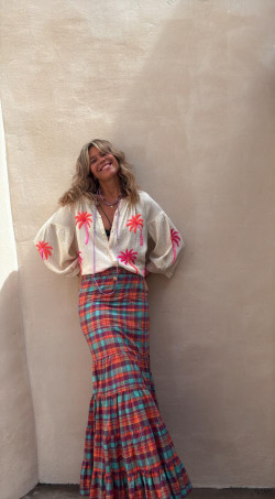 HERON, Cuadros naranja falda larga