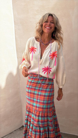 HERON, Cuadros naranja falda larga