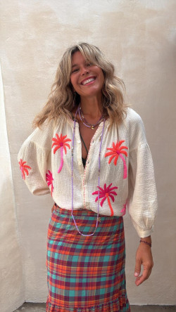 HERON, Cuadros naranja falda larga