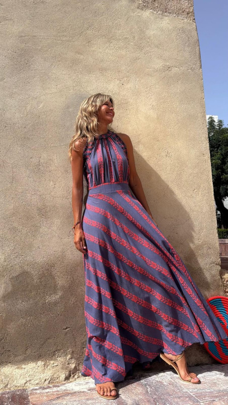 NADIN  vestido largo, azul/rosa