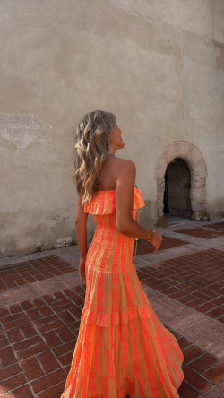 TELMO vestido largo, melocotón/naranja