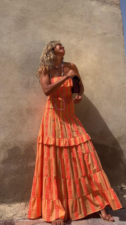 TELMO vestido largo, melocotón/naranja