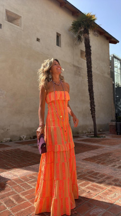 TELMO vestido largo, melocotón/naranja