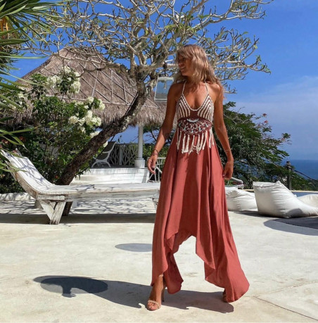 CHINITA vestido asimétrico, rosa viejo