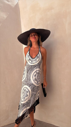 RONDA vestido picos, blanco/negro