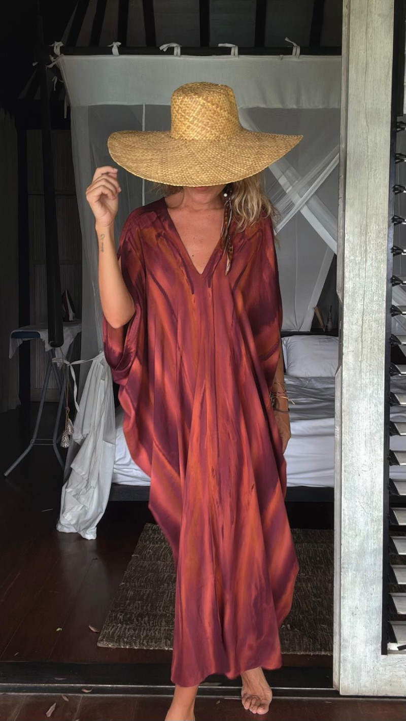 ROSETA caftán cerrado, tie burdeos/teja