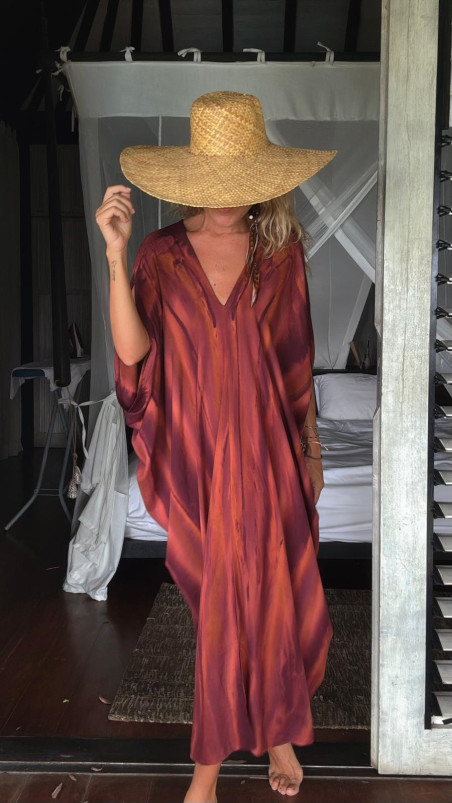 ROSETA caftán cerrado, tie burdeos/teja