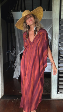 ROSETA caftán cerrado, tie burdeos/teja