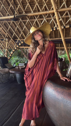 ROSETA caftán cerrado, tie burdeos/teja