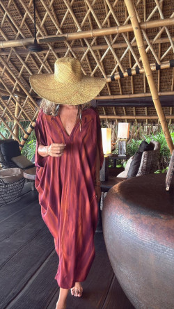 ROSETA caftán cerrado, tie burdeos/teja