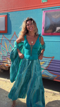 BAIRE turquesa pantalón tie burdeos/teja