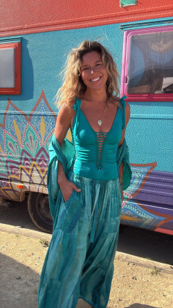 BAIRE turquesa pantalón tie burdeos/teja