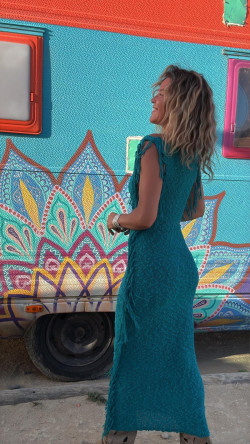 STELAN vestido largo de punto, turquesa