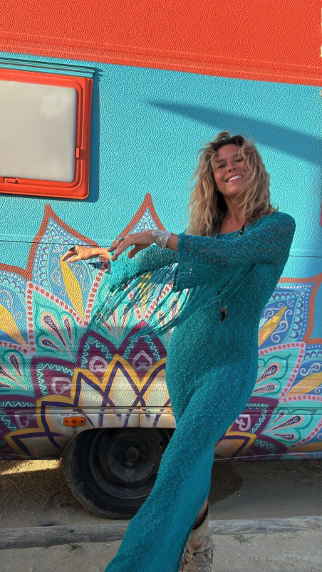 OMNION vestido punto largo , turquesa