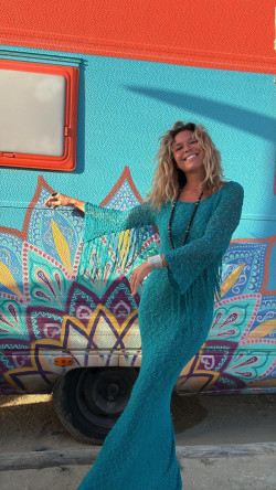 OMNION vestido punto largo , turquesa