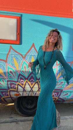 OMNION vestido punto largo , turquesa