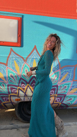 OMNION vestido punto largo , turquesa