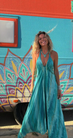 PERAL vestido picos, tie turquesa