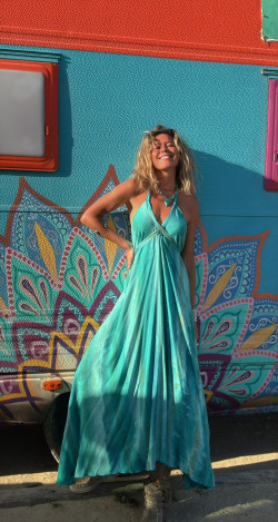 PERAL vestido picos, tie turquesa