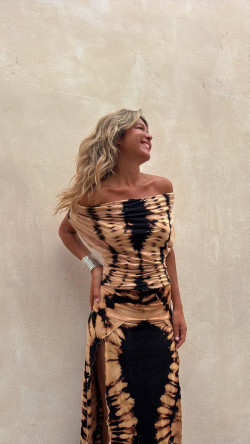 KREM top, tie negro/camel