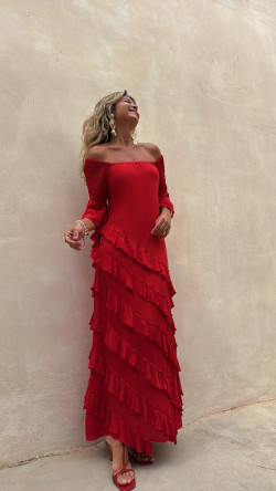 VERITAS rojo, vestido largo